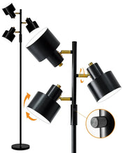 Black 3-light floor lamp with angled spotlights and rotary-switch control panel