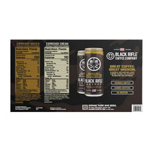 Black Rifle Coffee Company variety pack box showing nutrition facts and coffee cans