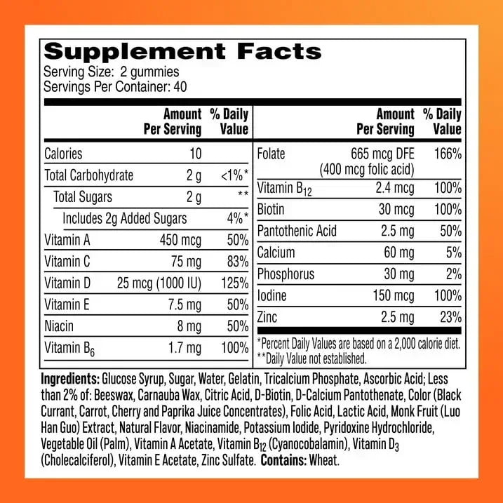 One A Day Womens Multivitamin Gummy with B Vitamins, Biotin, Skin Health Support 80 Count