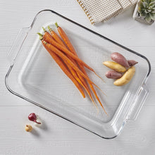 Tempered clear glass rectangular baking dish with handles, 5-quart capacity