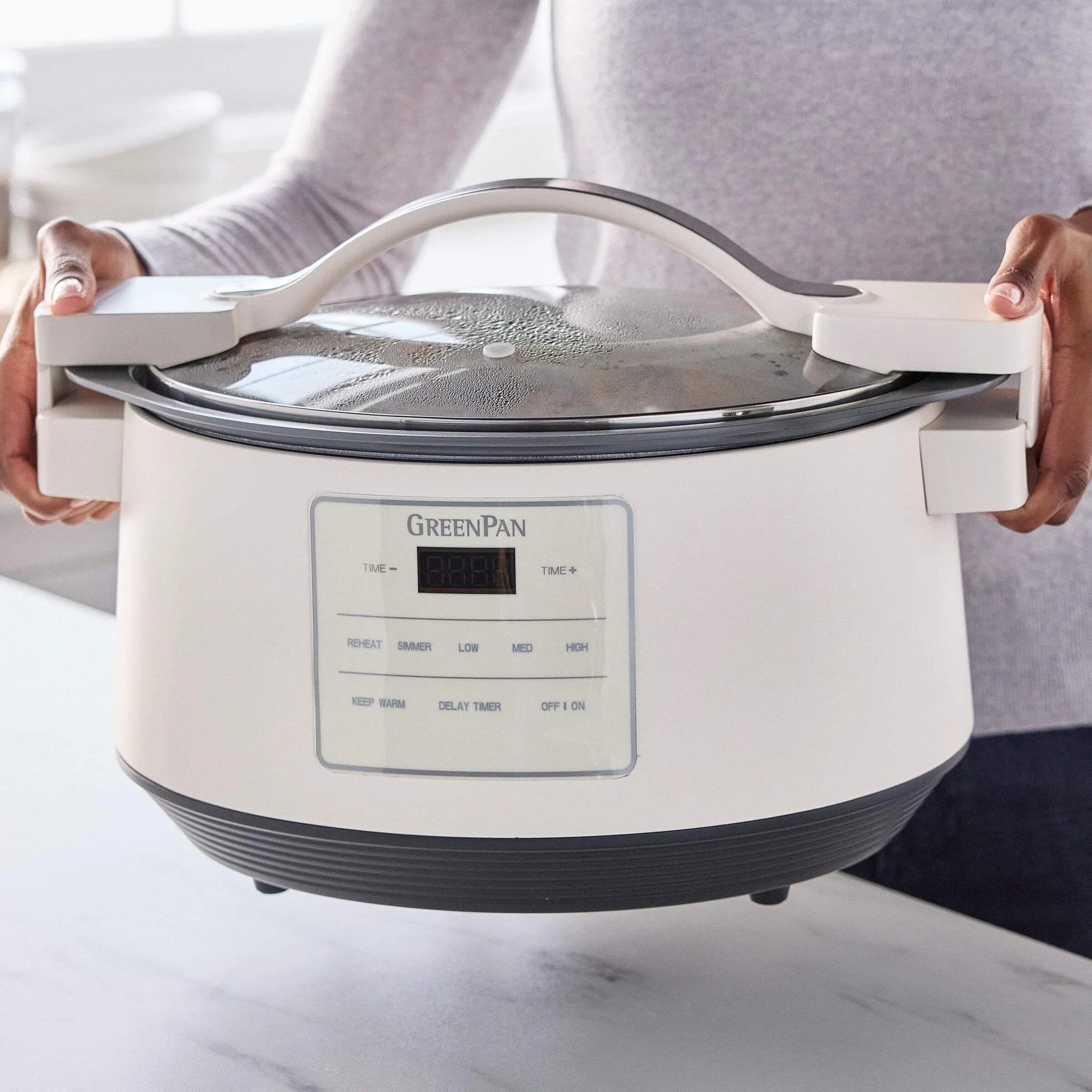 GreenPan 8 Quart Family Size Locking Lid Slow Cooker, Cream - USA MEGA SHOP