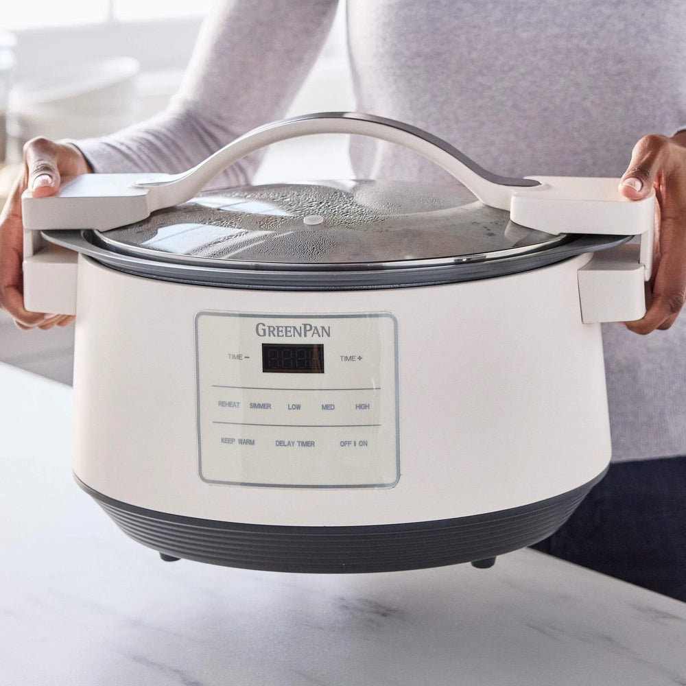 GreenPan 8 Quart Family Size Locking Lid Slow Cooker, Cream - USA MEGA SHOP