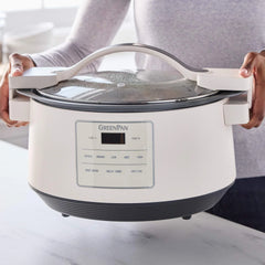 GreenPan 8 Quart Family Size Locking Lid Slow Cooker, Cream - USA MEGA SHOP