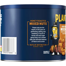 Nut canister label panel with barcode and honey-roasted mixed nuts text