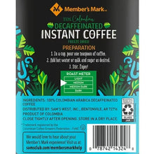 Instant coffee container back label with roast meter, preparation steps, and ingredients