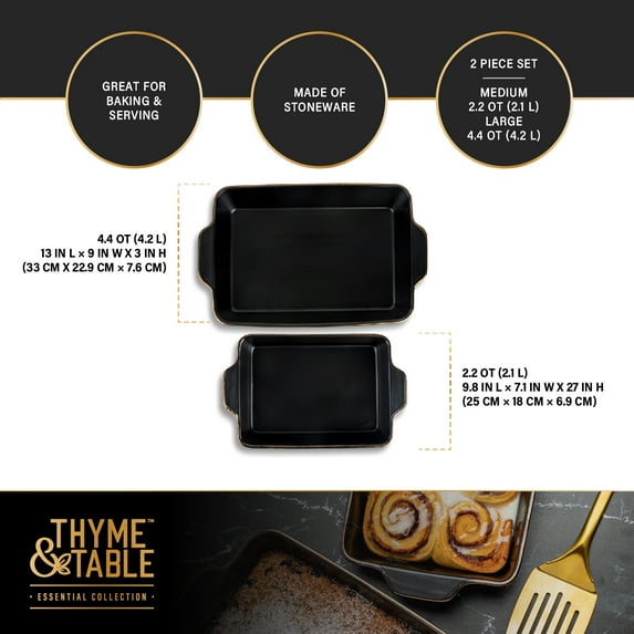 Thyme & Table 2-Piece Ceramic Rectangular Baking Dish Set - Onyx