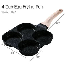 Four-cup divided black egg frying pan with wooden handle