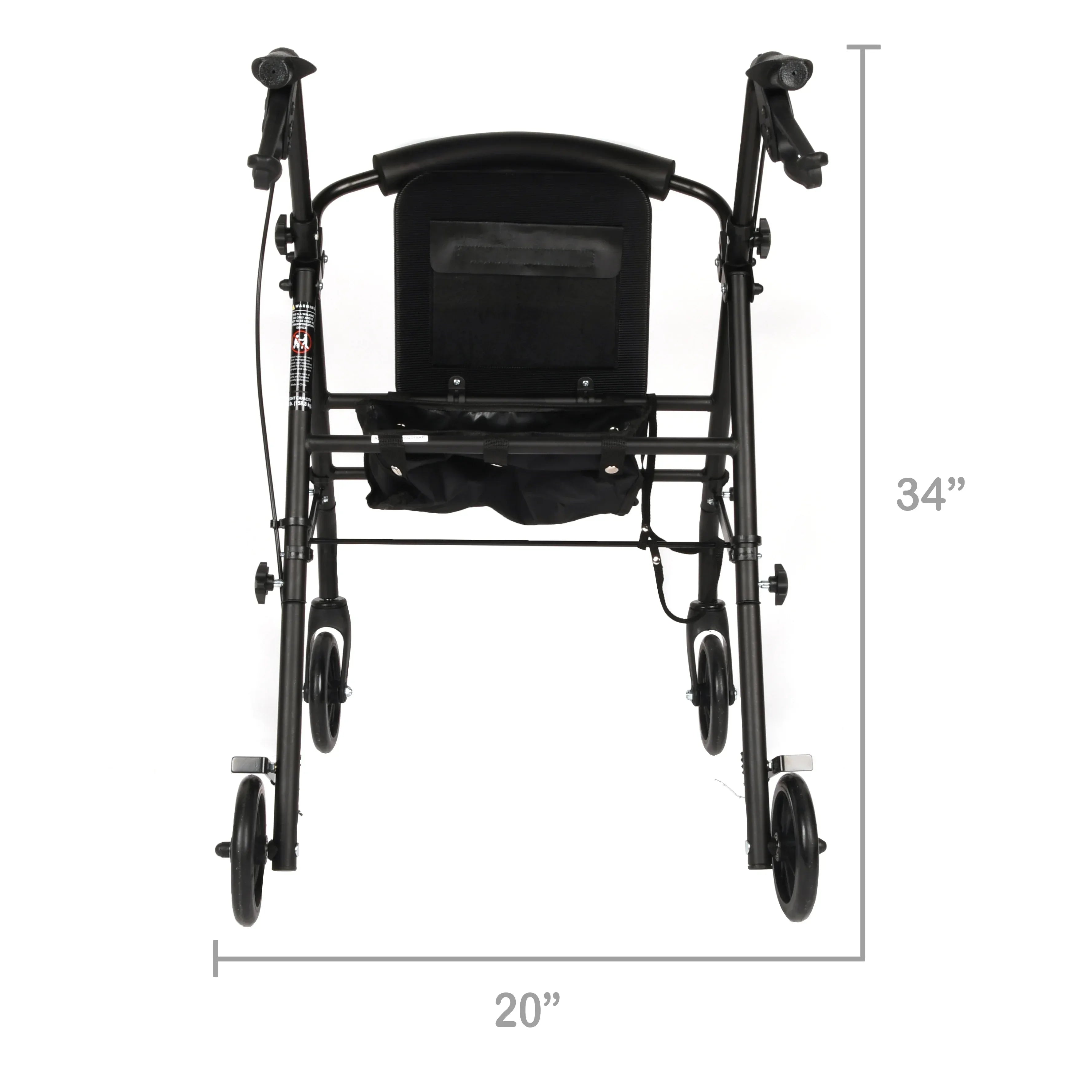 Equate Rolling Walker for Seniors, Rollator with Seat and Wheels, Black, 350 lb Capacity