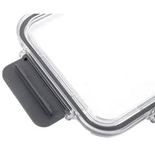 Clear Tritan container lid with black latch and sealing rim