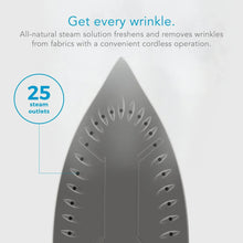 Triangular soleplate of cordless steam iron with multiple steam holes