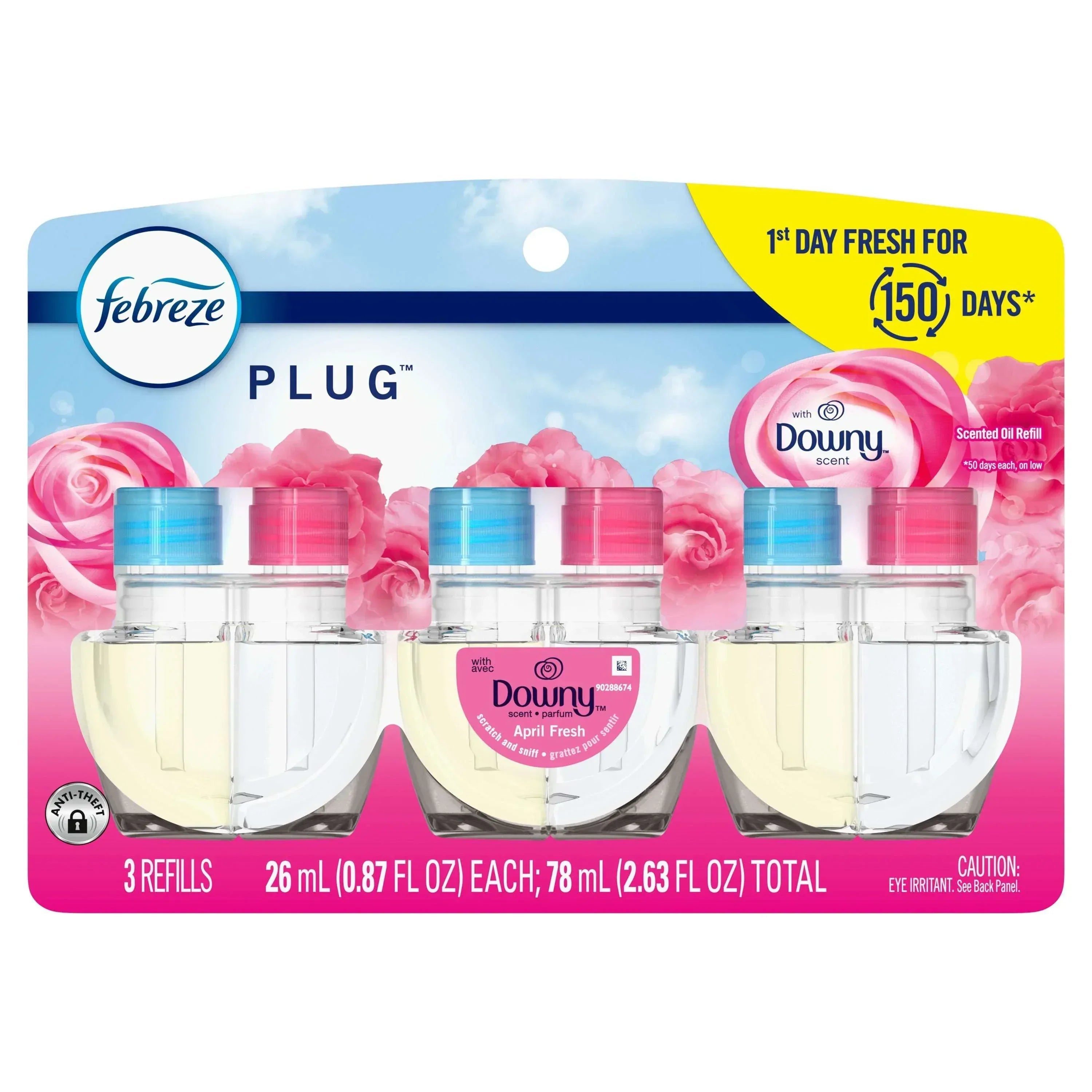 Febreze Plug In Air Freshener, Odor-Fighting Scented Oil Refill, Downy April Fresh, 3 Refills