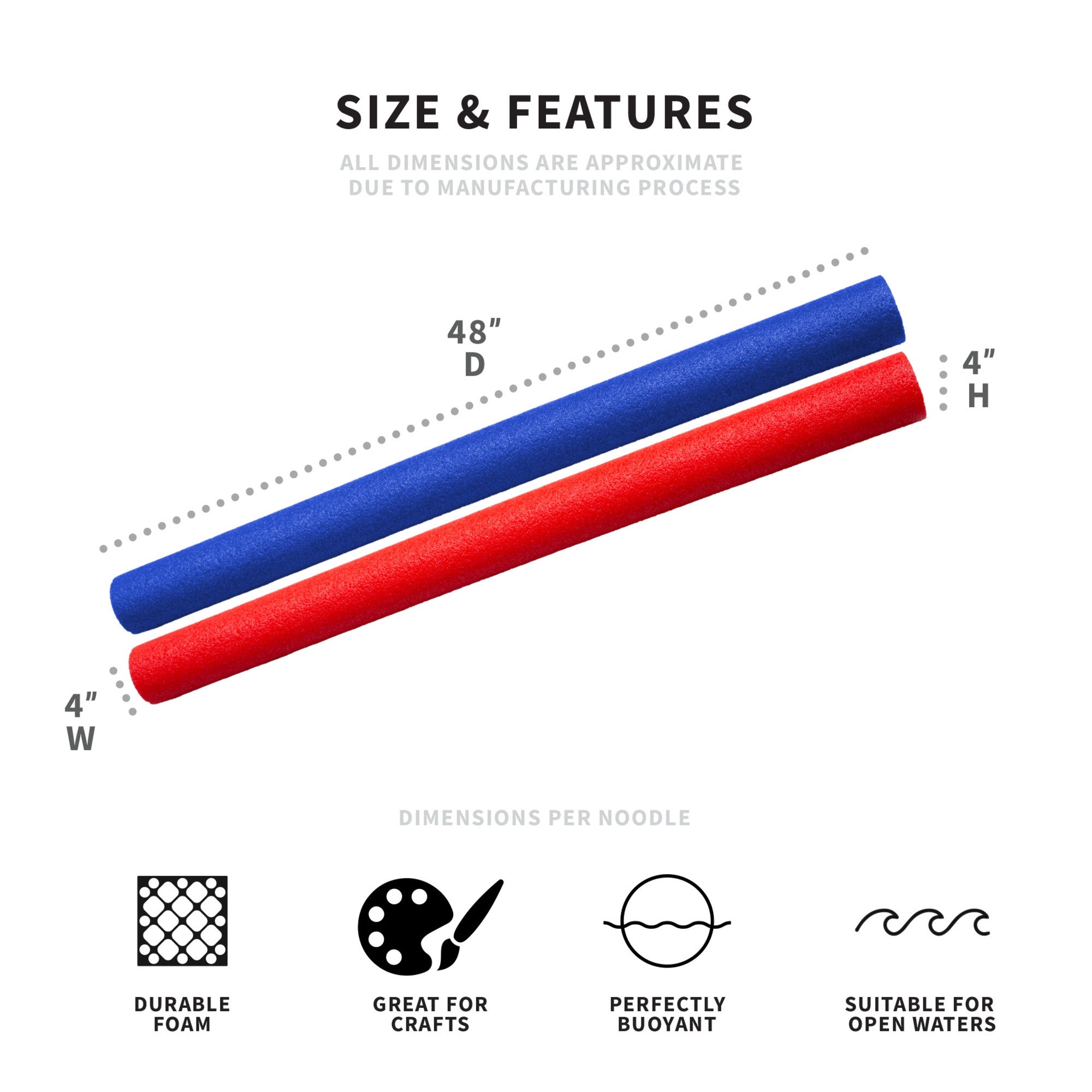 Big Joe Mega Swim Noodle Pool Noodle (Single Unit), Blue, 48 inches long
