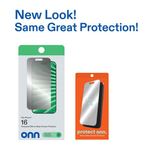 Mirror glass screen protector package for iPhone, with product and protector images