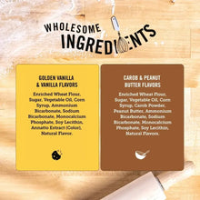Wholesome ingredients panels for golden vanilla and carob & peanut butter sandwich cookies