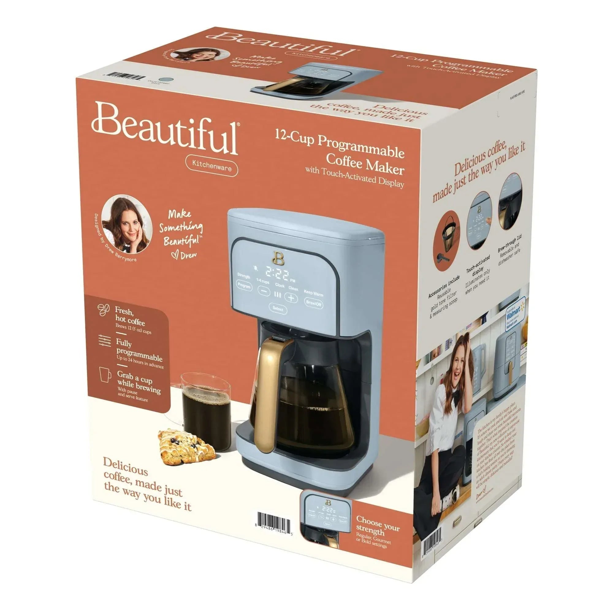 Beautiful 12 Cup Programmable Coffee Maker, White Icing by Drew Barrymore