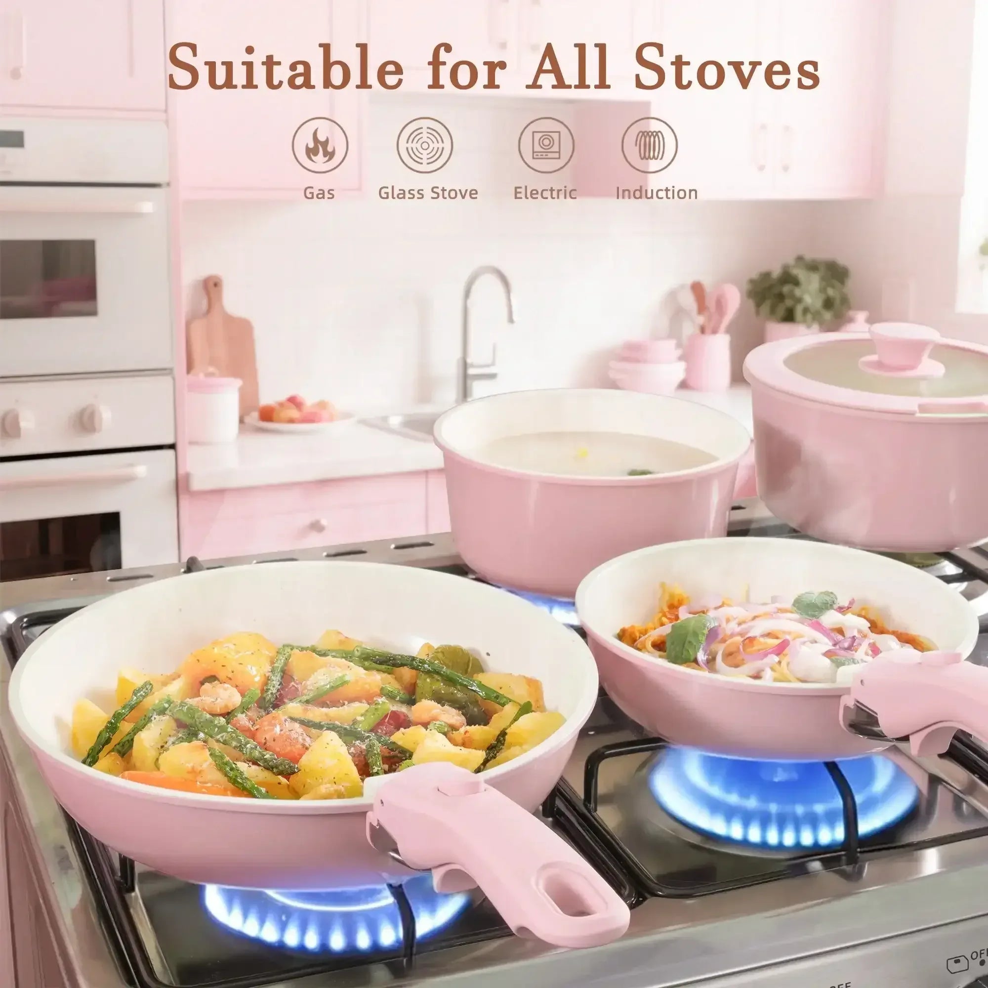 Astercook 20-Piece Pots and Pans Set, Nonstick Cookware Set with Detachable Handles, Oven & Dishwasher Safe, Induction Compatible, Stackable RV Kitchen Cooking Set