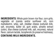 Ingredients text for cheddar rice crisps, including whole grain brown rice flour