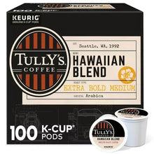 Tully's Hawaiian Blend K-Cup pod box with a round pod and lid, dark package