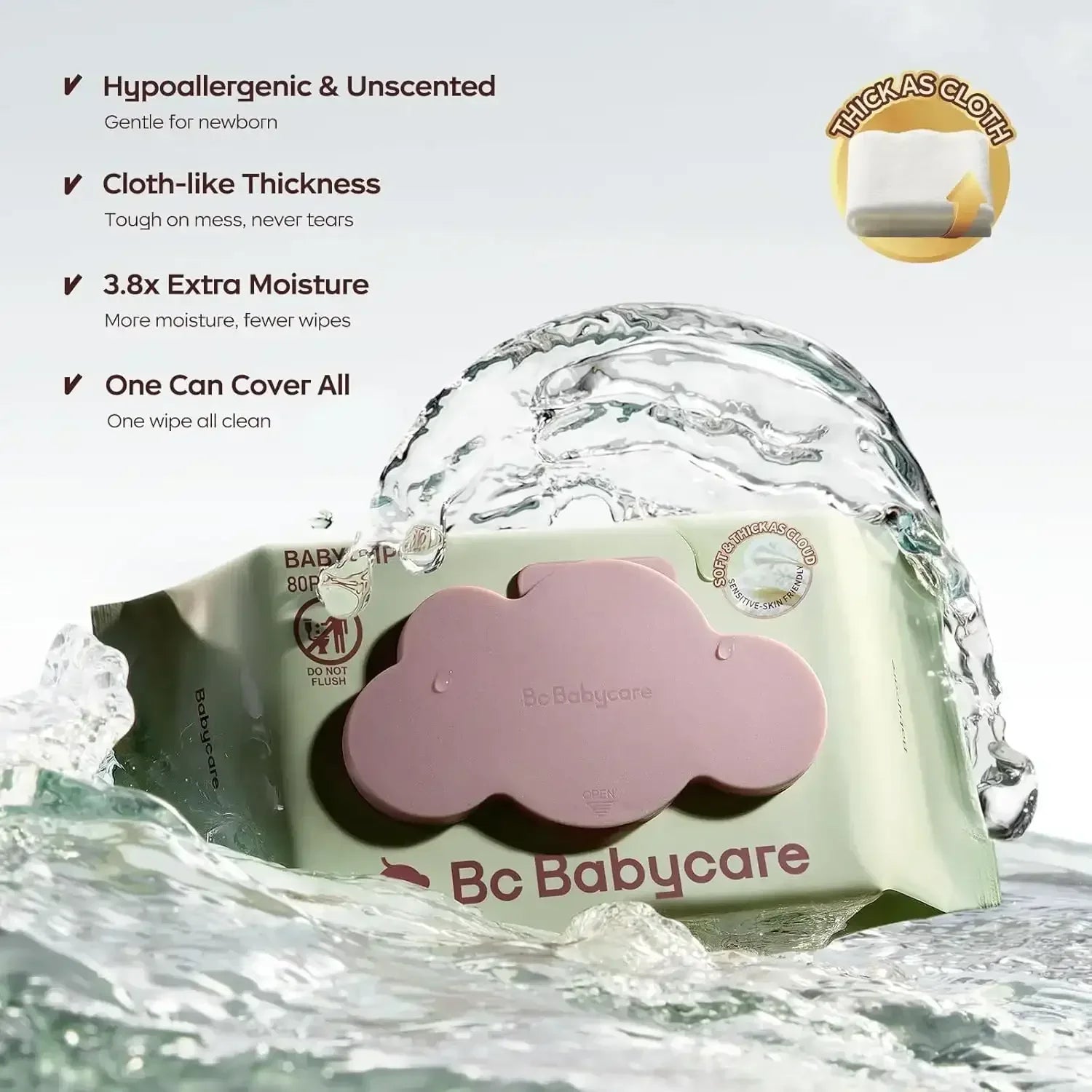 Bc Babycare Sensitive Baby Wipes Unscented, XL Extra Thick,Hypoallergenic,99% Water - USA MEGA SHOP