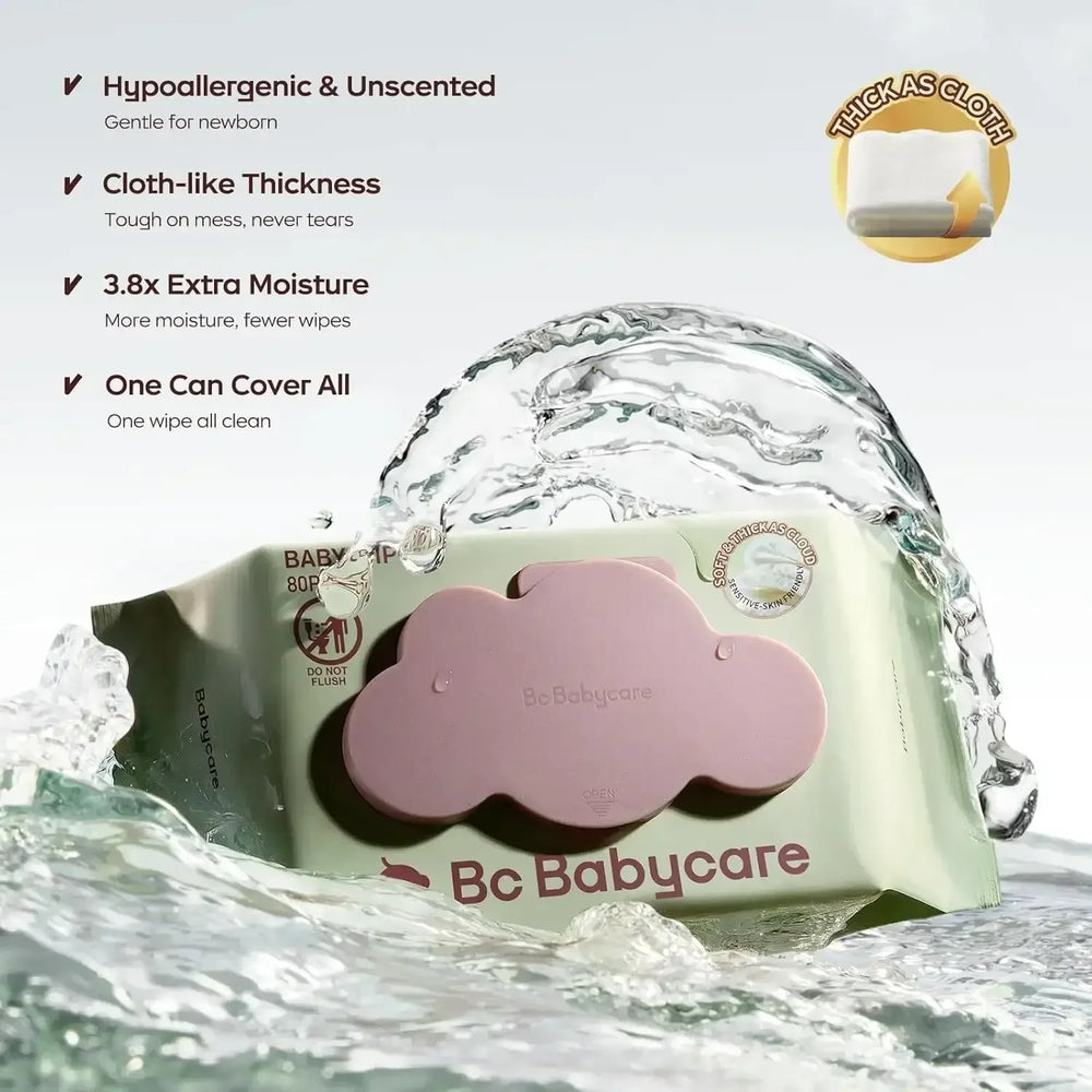 Bc Babycare Sensitive Baby Wipes Unscented, XL Extra Thick,Hypoallergenic,99% Water - USA MEGA SHOP