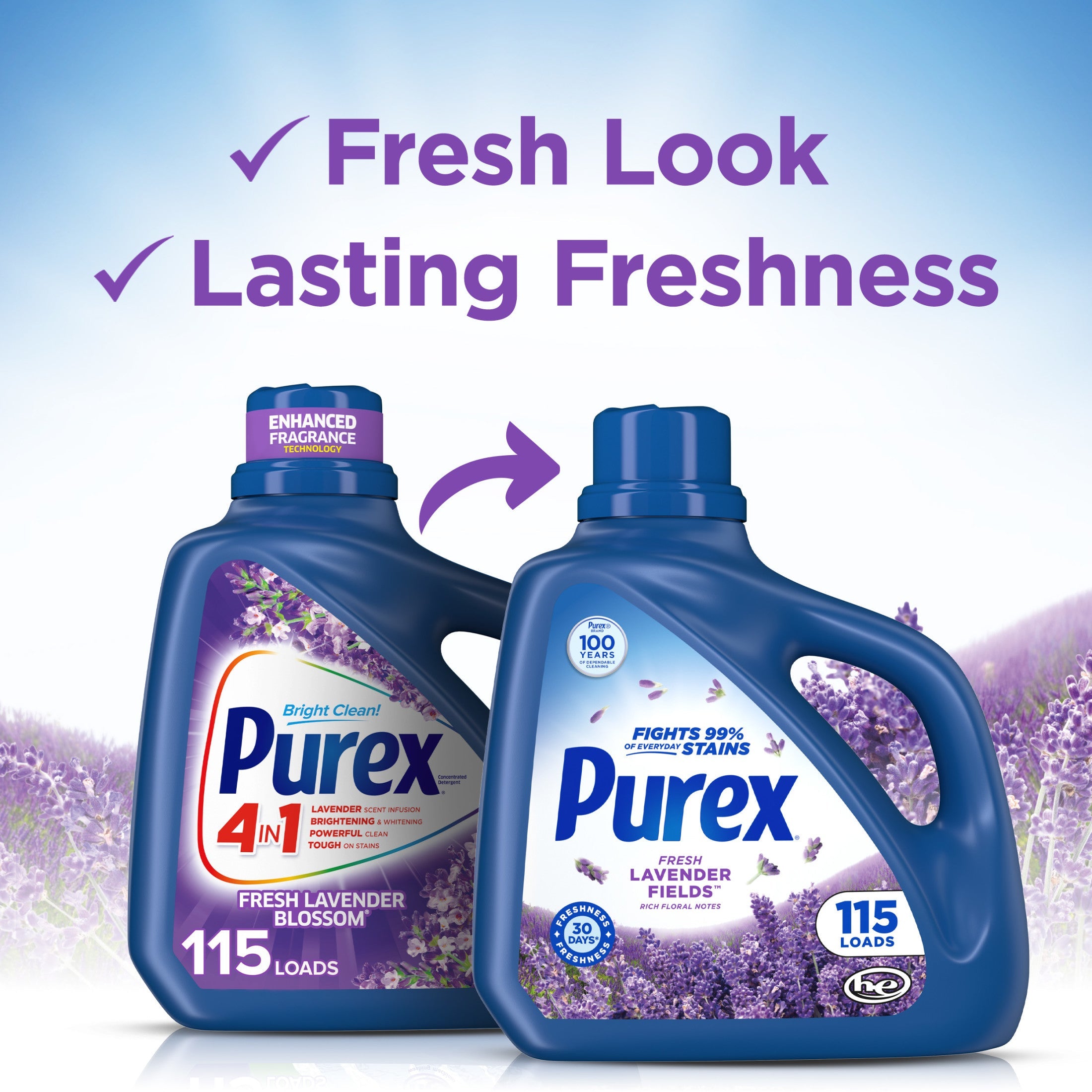 Purex Fresh Lavender Fields Liquid Detergent, 150 fl oz, 115 loads