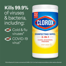 Clorox disinfecting wipes tub, 3-in-1 cleans, deodorizes, freshens, Crisp Lemon