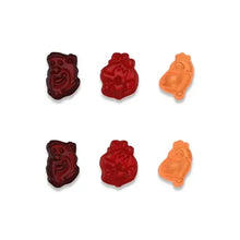 Children's multivitamin gummies, red and orange assorted designs