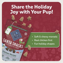 Chicken recipe dog treat bag with holiday shapes and share joy text.