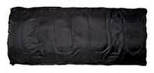 Dark padded sleeping bag folded with stitched baffles and wrinkled surface