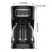 Black programmable drip coffee maker front view with LCD display