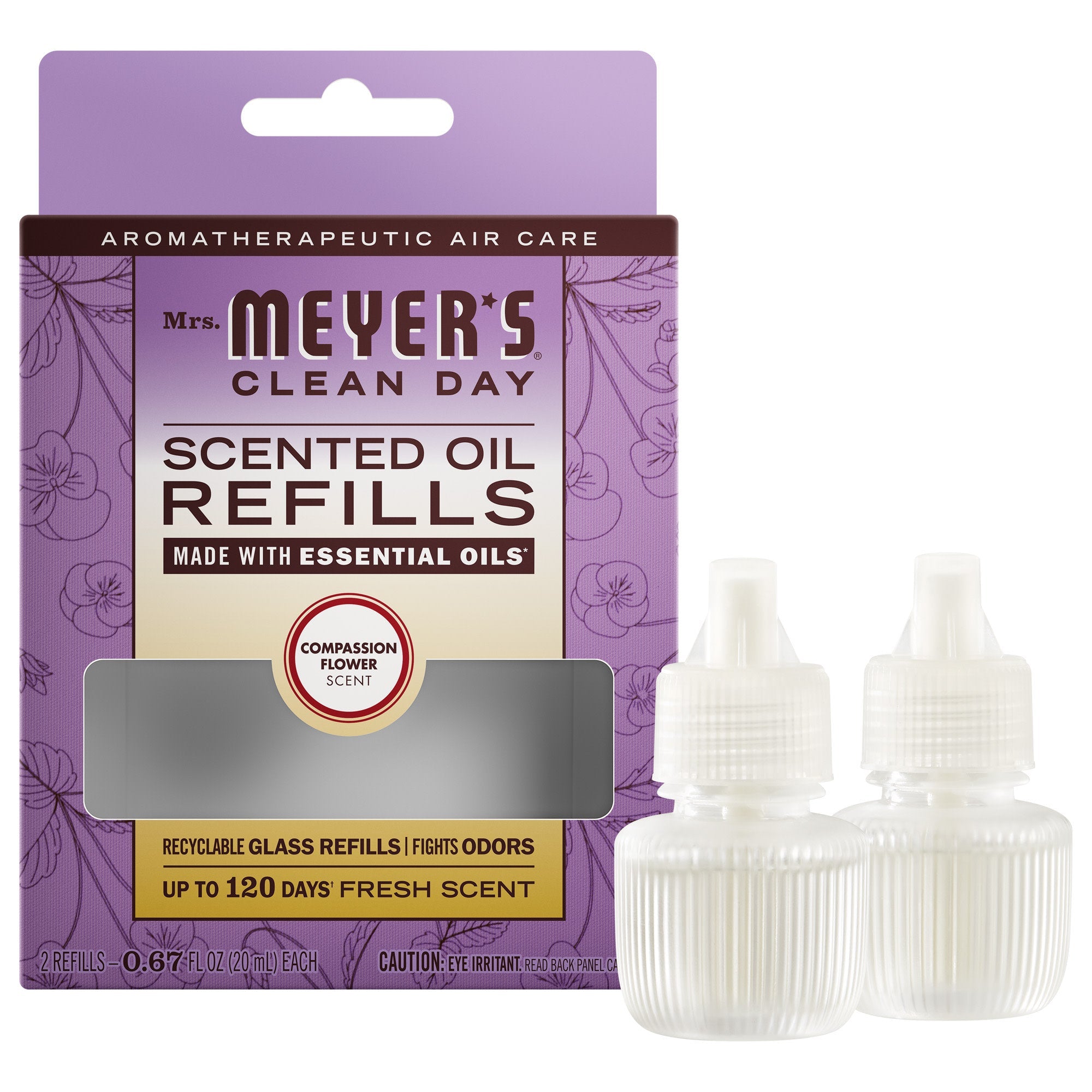 Mrs. Meyer's Clean Day Premium Scented Oil Plug-in Diffuser, Air Freshener Refills - Compassion Flower - 0.67 fl oz, 2 pack