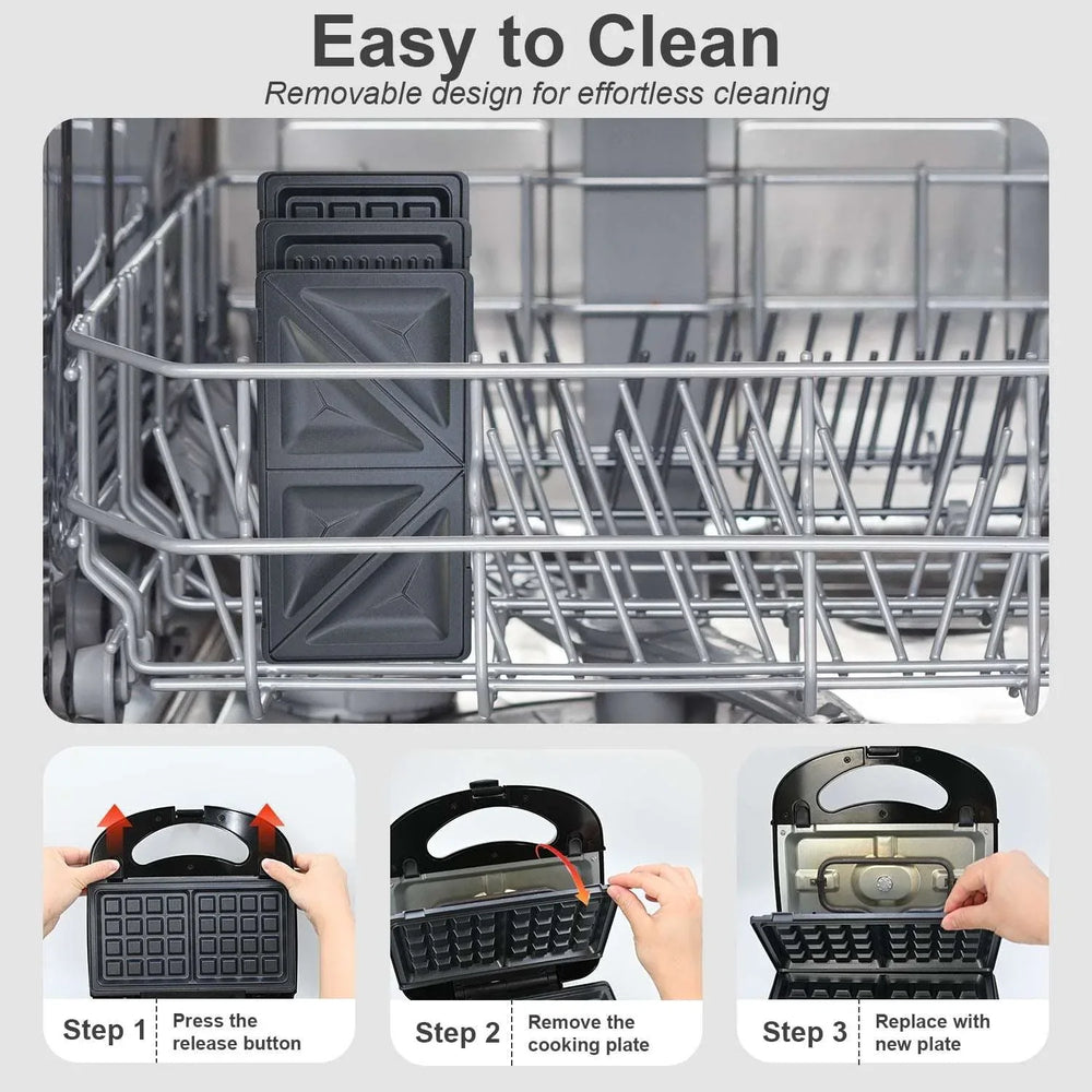 Bluebow 3 in 1 Sandwich Maker, 2 Slice Waffle Maker, Panini Press Grill with Removable Non-Stick Plates, Breakfast Grilled Cheese Maker - USA MEGA SHOP