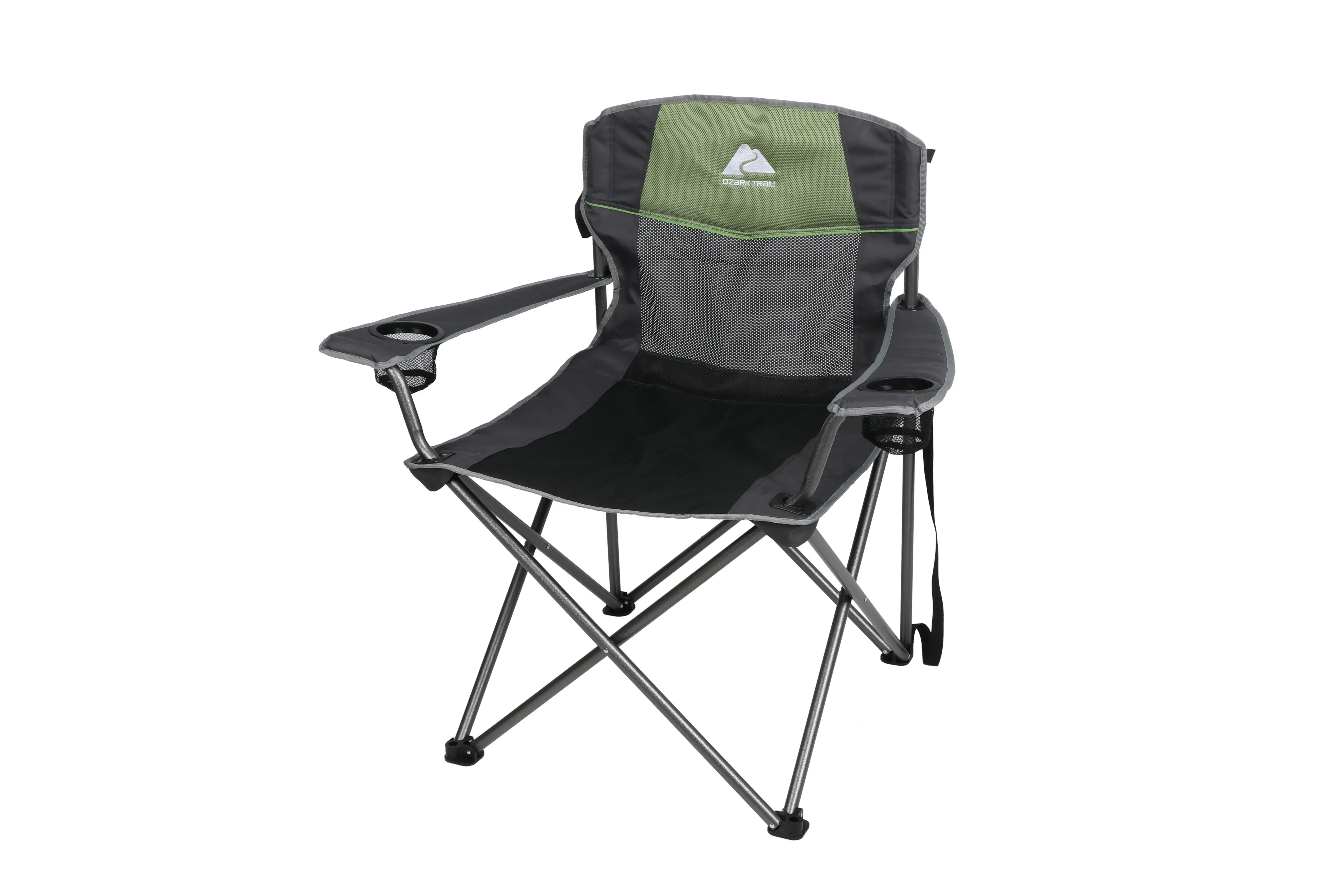 Ozark Trail Oversized Big and Tall Camp Chair with Cup Holders, Green, Adult,