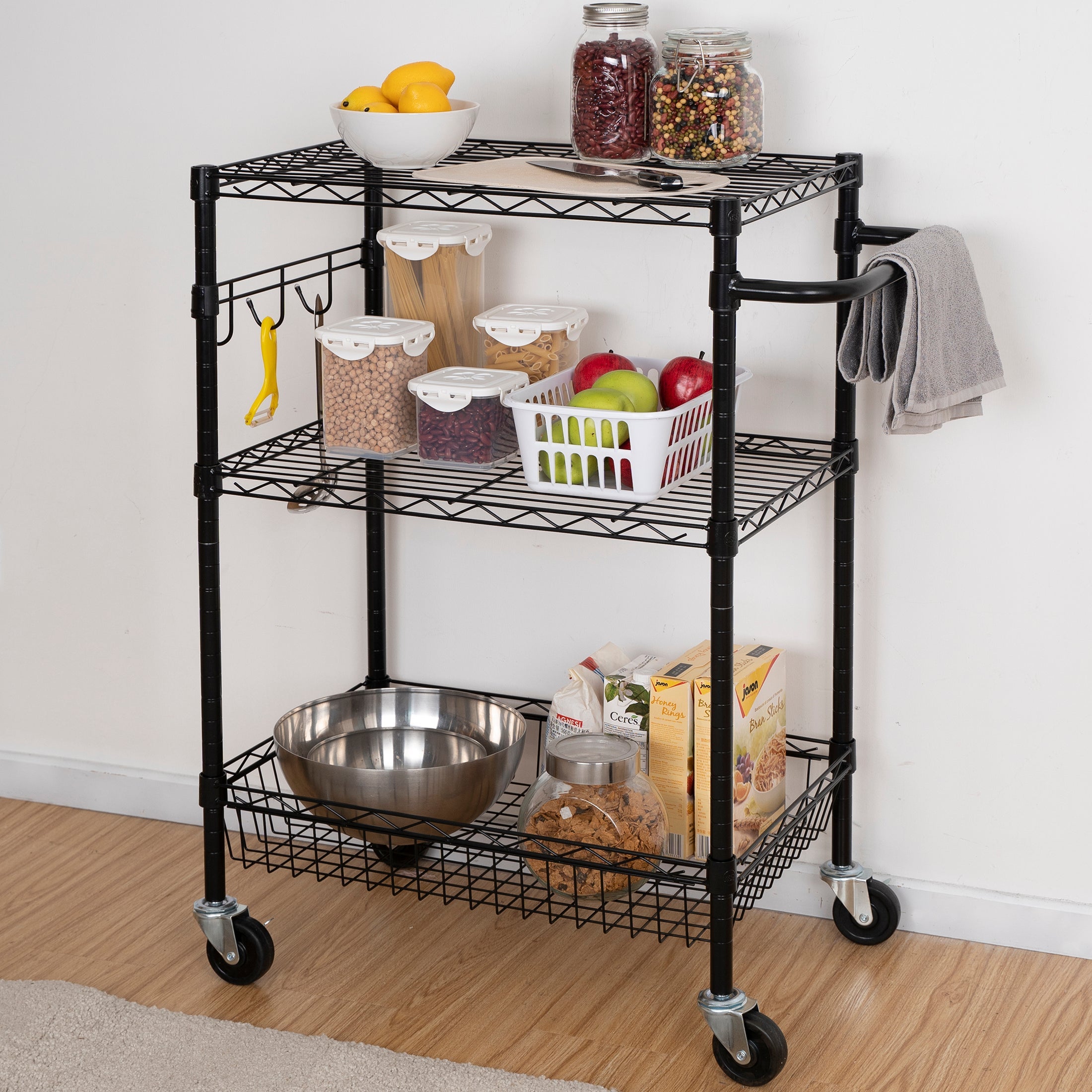 Hyper Tough 3-Tier New Multipurpose Rolling Cart, Black Color, 495lbs Load Capacity