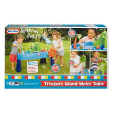 Retail box for Treasure Island water table toy with photos of kids playing