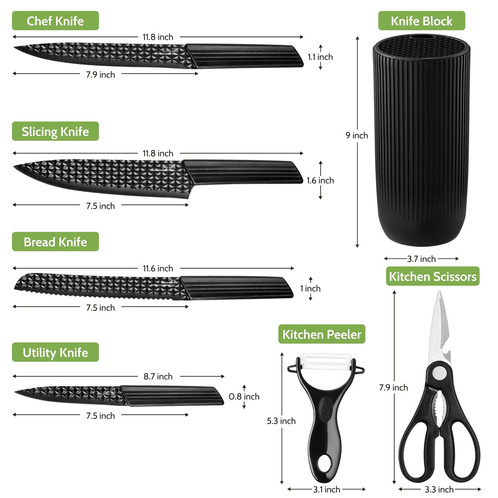Joyfair Kitchen Knife Set, 7 Pcs Stainless Steel White Knives Block Set for Chef, Super Sharp Professional Knife Set with Universal Knife Block for Home Restaurant, Non-Stick & Anti-Rust - USA MEGA SHOP