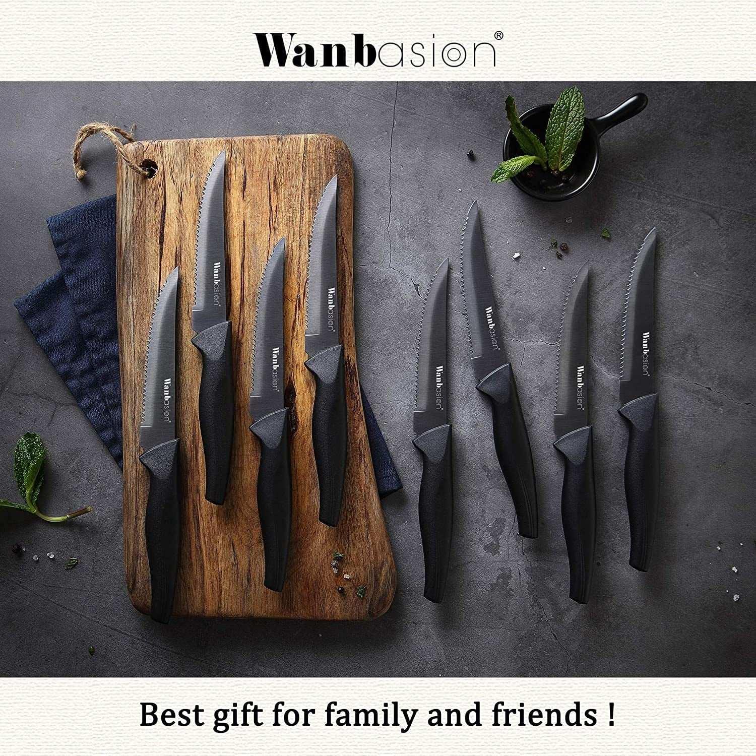 Wanbasion 8PCS Black Steak Knives Set, Steak Knife Set Dishwasher Safe, Sharp Steak Knives Set for Kitchen with Ergonomic Handles - USA MEGA SHOP