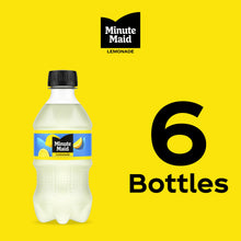 Pack of six lemonade bottles, 12 fl oz each, black caps, pale yellow drink.
