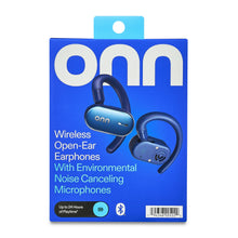 Blue retail box for wireless open-ear earphones with environmental noise cancelling microphones