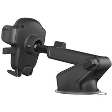 Universal phone car mount with suction-style base and cradle arms, dark gray