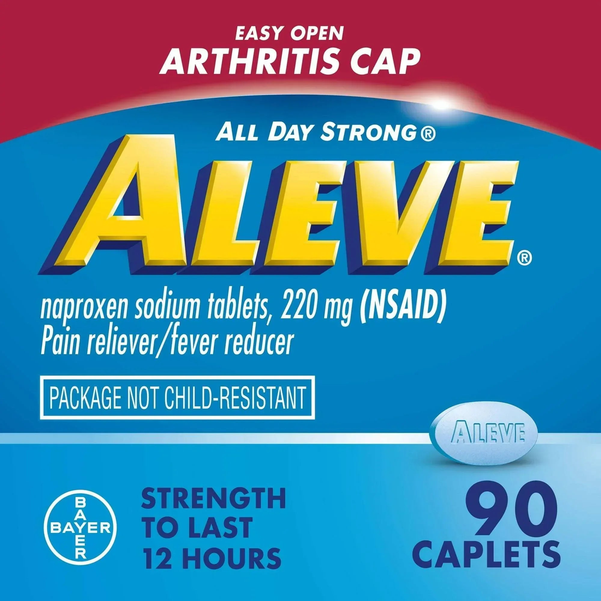 Aleve Pain Relief Caplets with Naproxen Sodium, Easy Open Arthritis Cap, 90 Count