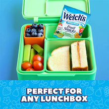 Welch's Mixed Fruit Fruit Snacks pouch in a green lunchbox with snacks