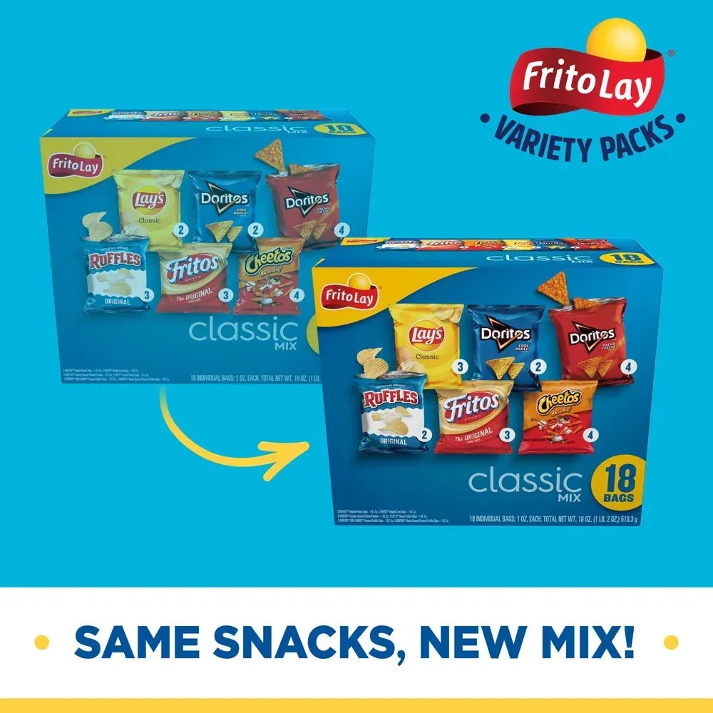 Classic Mix Variety Pack Snack Chips, 1Oz Bags, 18 Count Multipack (Assortment May Vary)