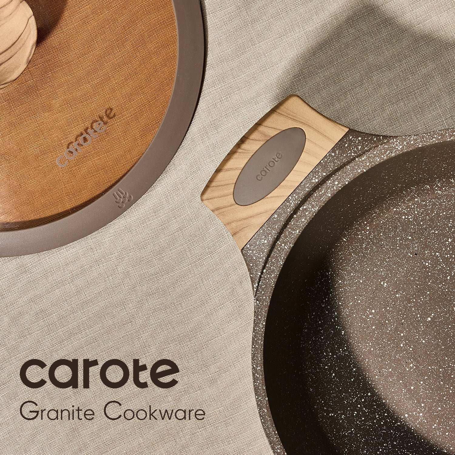 Carote Non Stick Pots and Pans Set,  Induction Kitchen Cookware Sets (Brown)