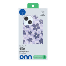 Purple checkered floral phone case retail box with front product image