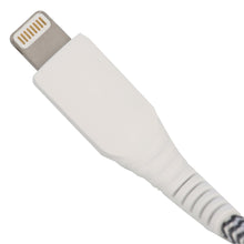 White Lightning to USB cable plug, straight connector end view.