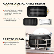 Indoor electric grill with detachable grill cover, nonstick plates, and drip parts