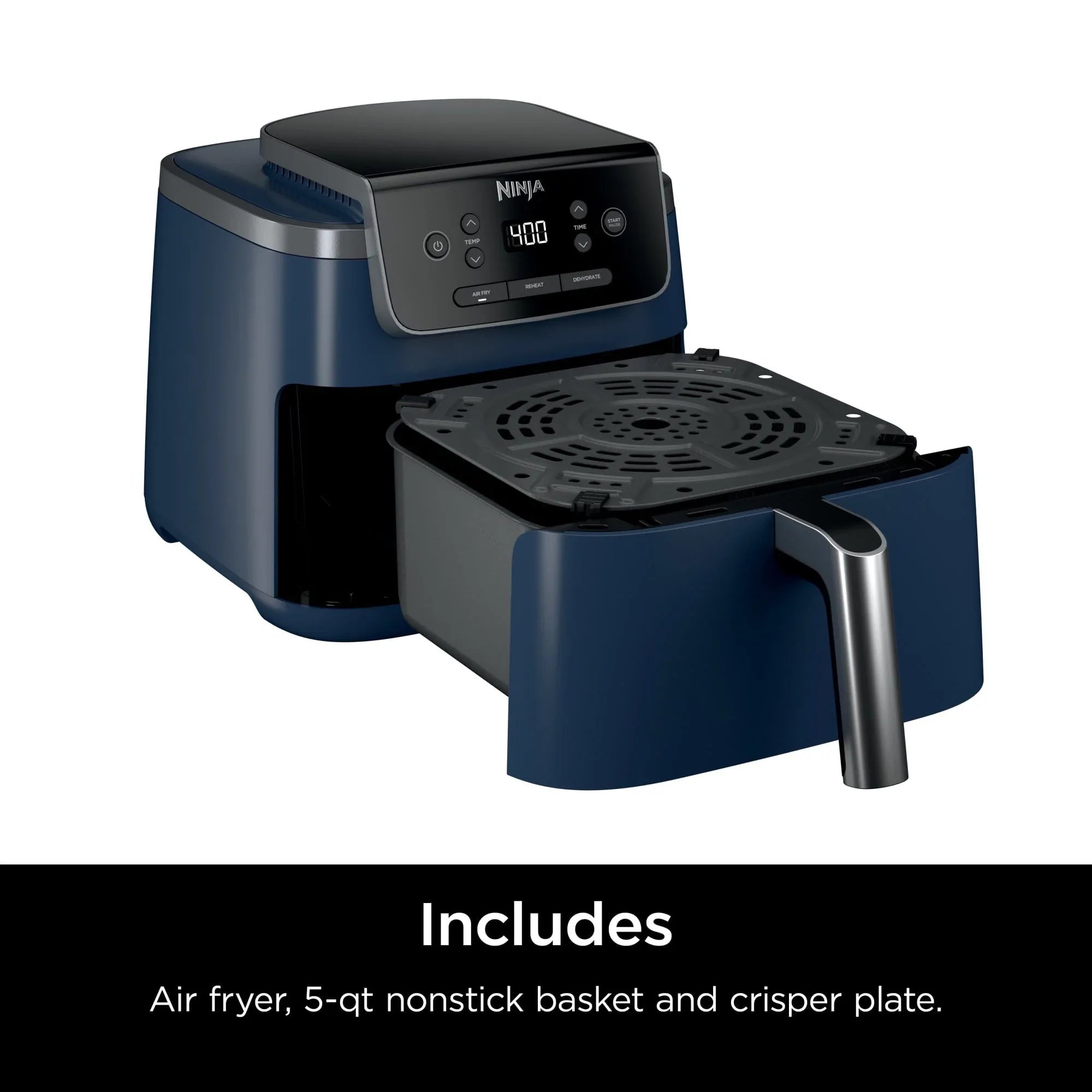 Ninja Pro 3-in-1 Air Fryer, XL 5-Qt Basket, 3 Functions, Air Crisp Technology, Non-Stick, Crisper Plate, AF140WMNV Navy - USA MEGA SHOP