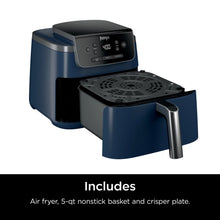 Navy air fryer with crisper plate attachment and pull-out basket, countertop ready