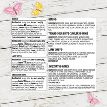 Nutrition and ingredient labels on back of purple egg filler mix bag